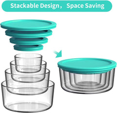 Glass Food Storage Containers with Lids, Glass Lunch Boxes, Set of 8 Reusable 07FC0E-D4 - KOEEK