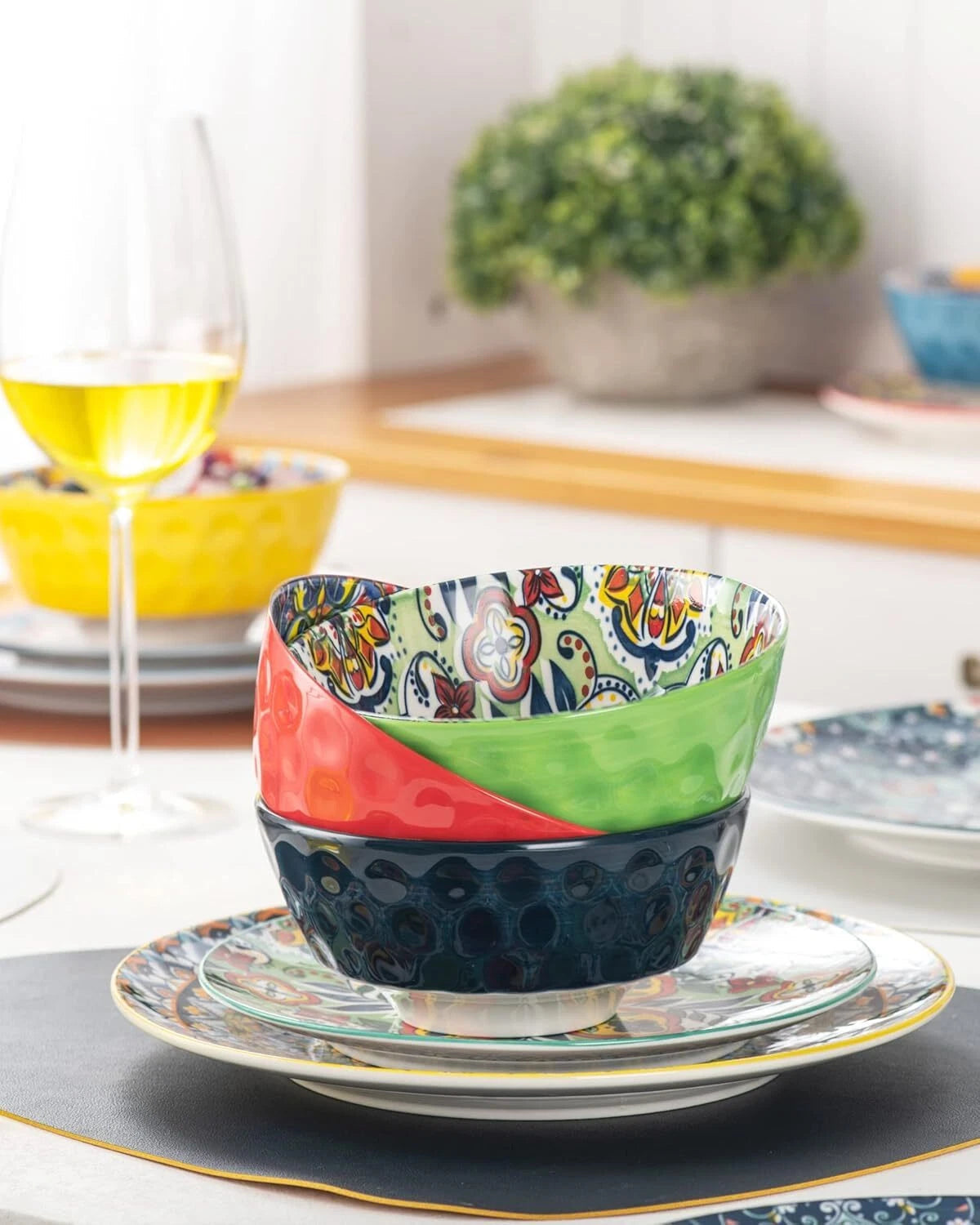 Ceramic Cereal, Soup Bowls Set of 6-25 Oz Porcelain Serving Bowls for Dinner 07FC0E-D4 - KOEEK