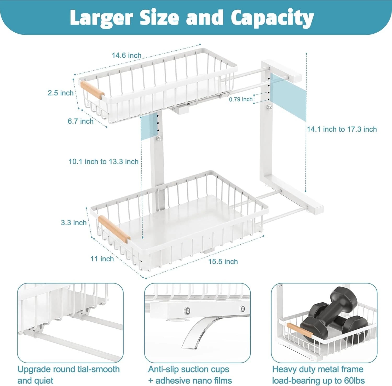 Under Sink Organizer Set of 2, 2 Tier Sliding Under Sink Organizer 07FC0E-D4 - KOEEK