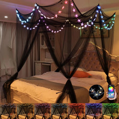 Bed Canopy with LED Star Lights, Canopy Bed Curtain with RGB Color Changing 07FC0E-D4 - KOEEK
