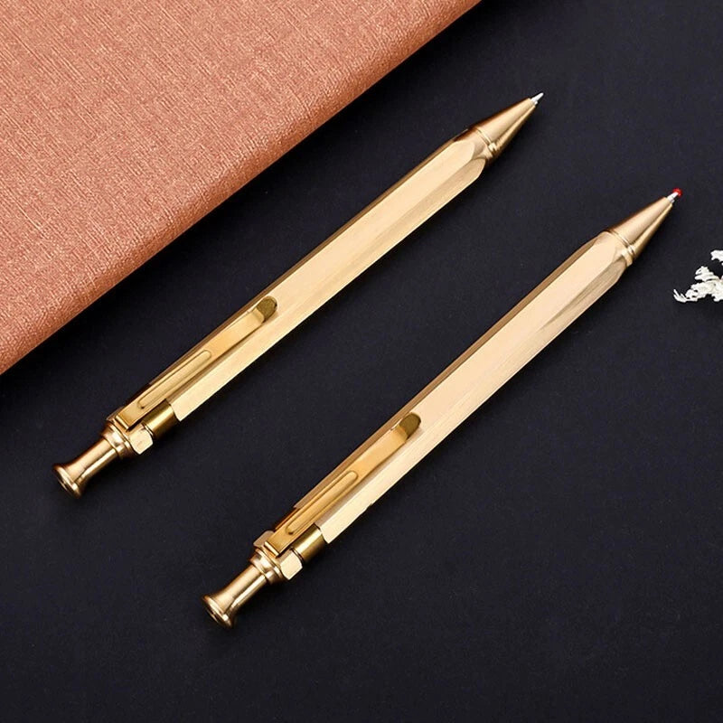 Hot EDC Handmade Brass Spring Retro Brass Pocket Pen Ball Point Pen P-22TP HANDMADE - KOEEK