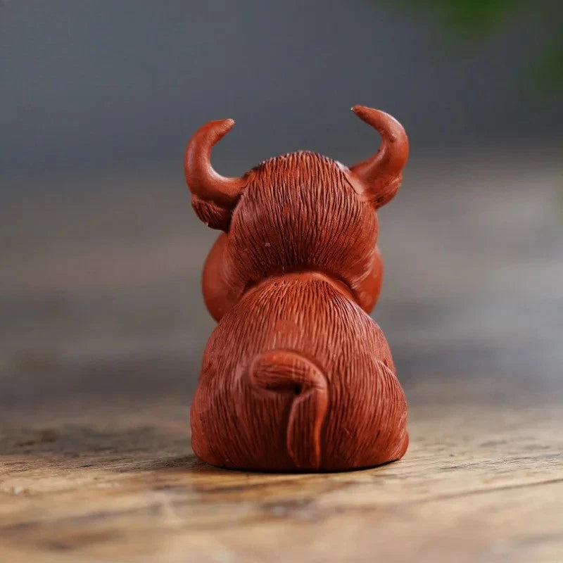 6.8cm Exquisitely Yixing Purple Clay Hand-carved Cow Tea Pet Tea Statue Ornament 07FC0E-D4 - KOEEK