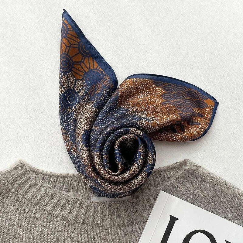 21'' Scarf Bandana Women Small Kerchief Wrap Tied Blue Orange  Mulberry Silk 07FC0E-D4 - KOEEK
