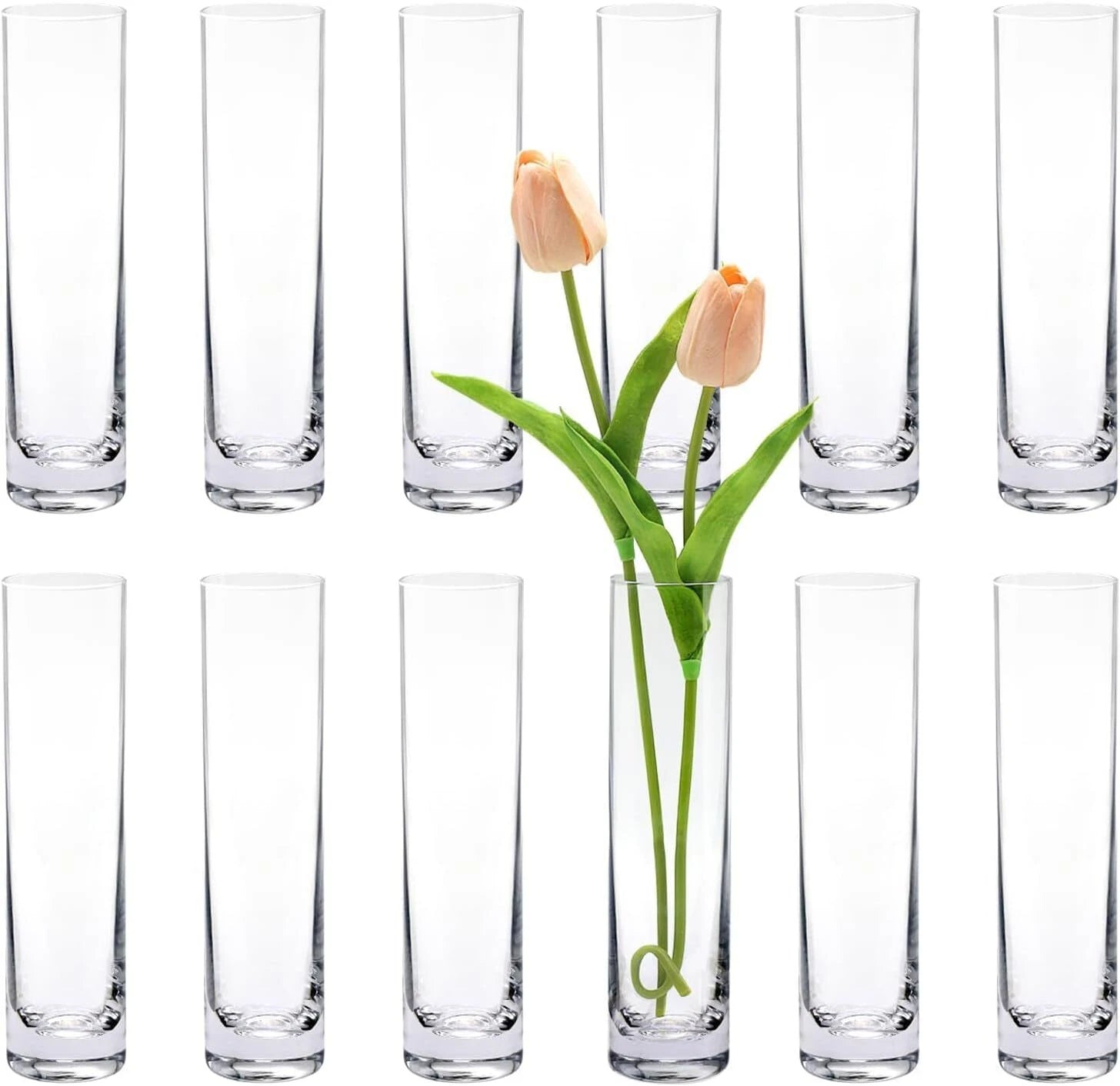Glass Cylindrical Bud Vases for Centerpieces, Set of 12 Clear Small Vases 07FC0E-D4 - KOEEK