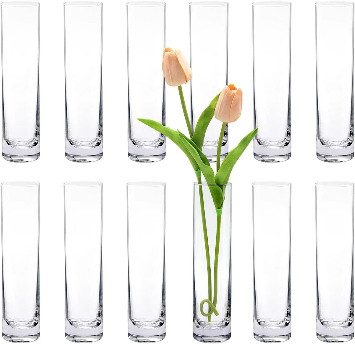 Glass Cylindrical Bud Vases for Centerpieces, Set of 12 Clear Small Vases 07FC0E-D4 - KOEEK