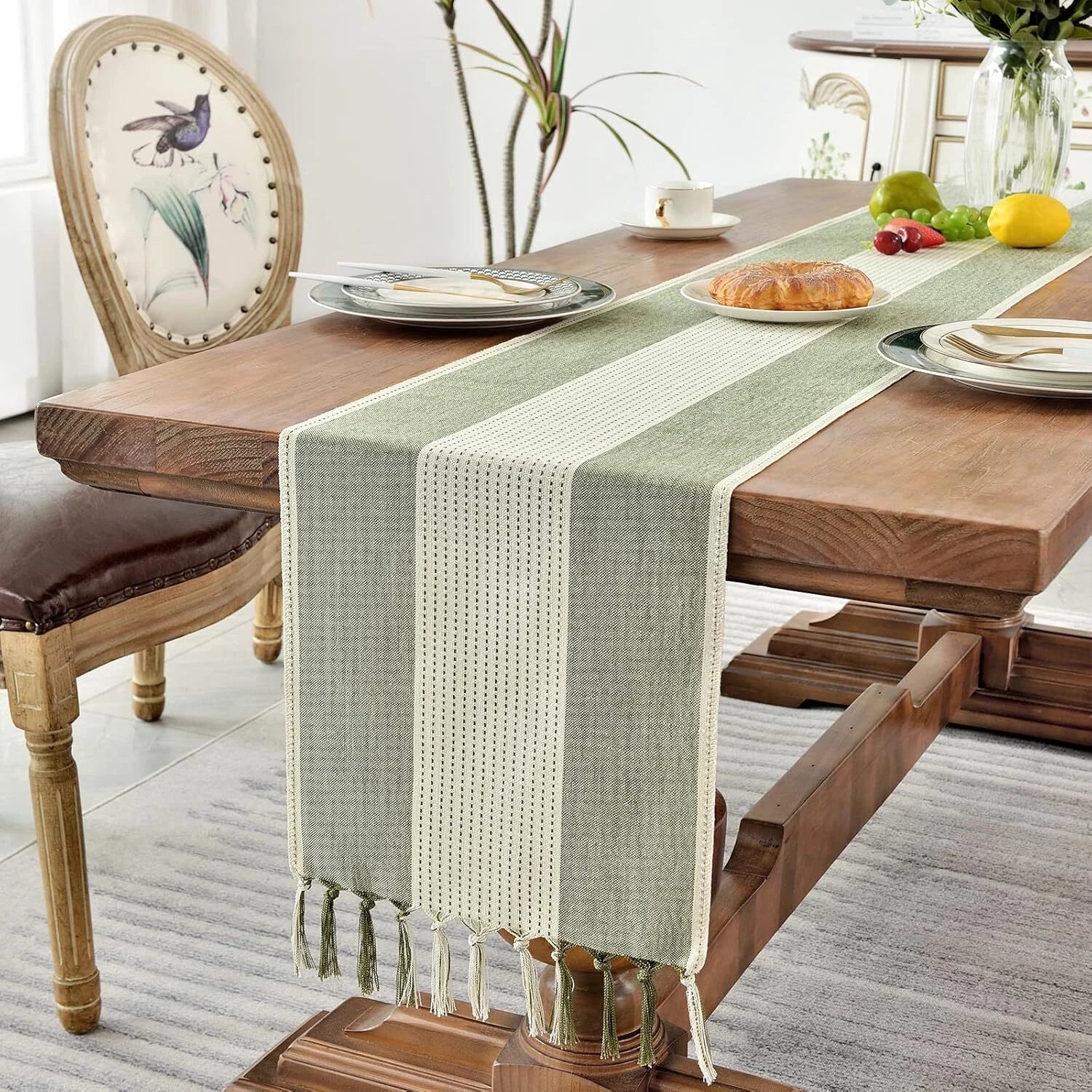 Linen Table Runner, Farmhouse Macrame Table Runners 72 Inches Long Dining Table 07FC0E-D4 - KOEEK