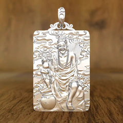 Silver Plated Jigong Pendant Fuhu Luohan Guardian Necklace Mens Ethnic Style 07FC0E-D4 - KOEEK