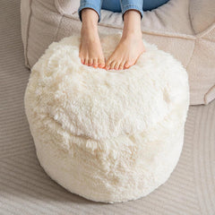 Round Padded Futon Ottoman, Fluffy Plush Futon Footstool Storage Ottoman, Beige 07FC0E-D4 - KOEEK