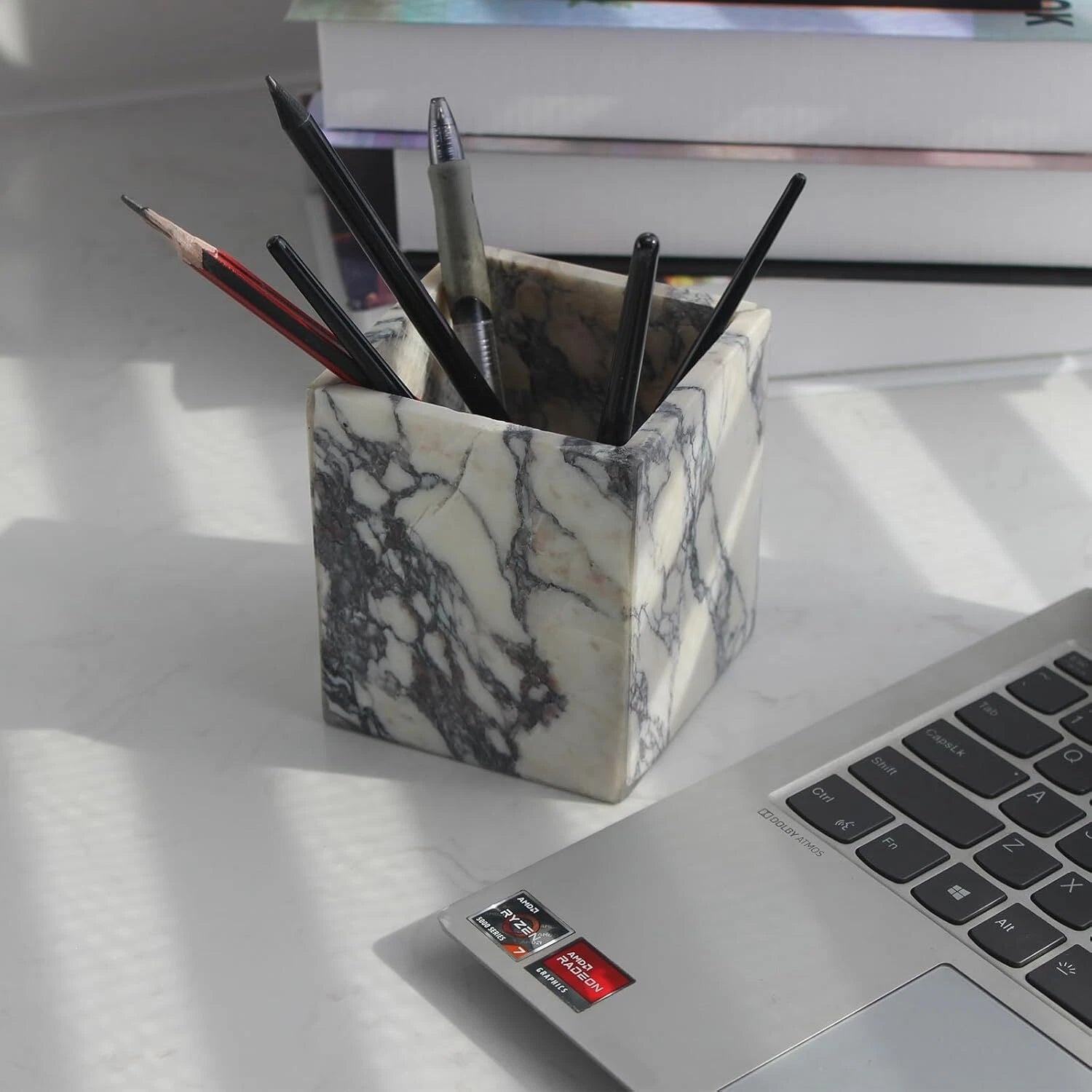 Marble toothbrush holder for bathroom, natural marble makeup brush holder 07FC0E-D4 - KOEEK