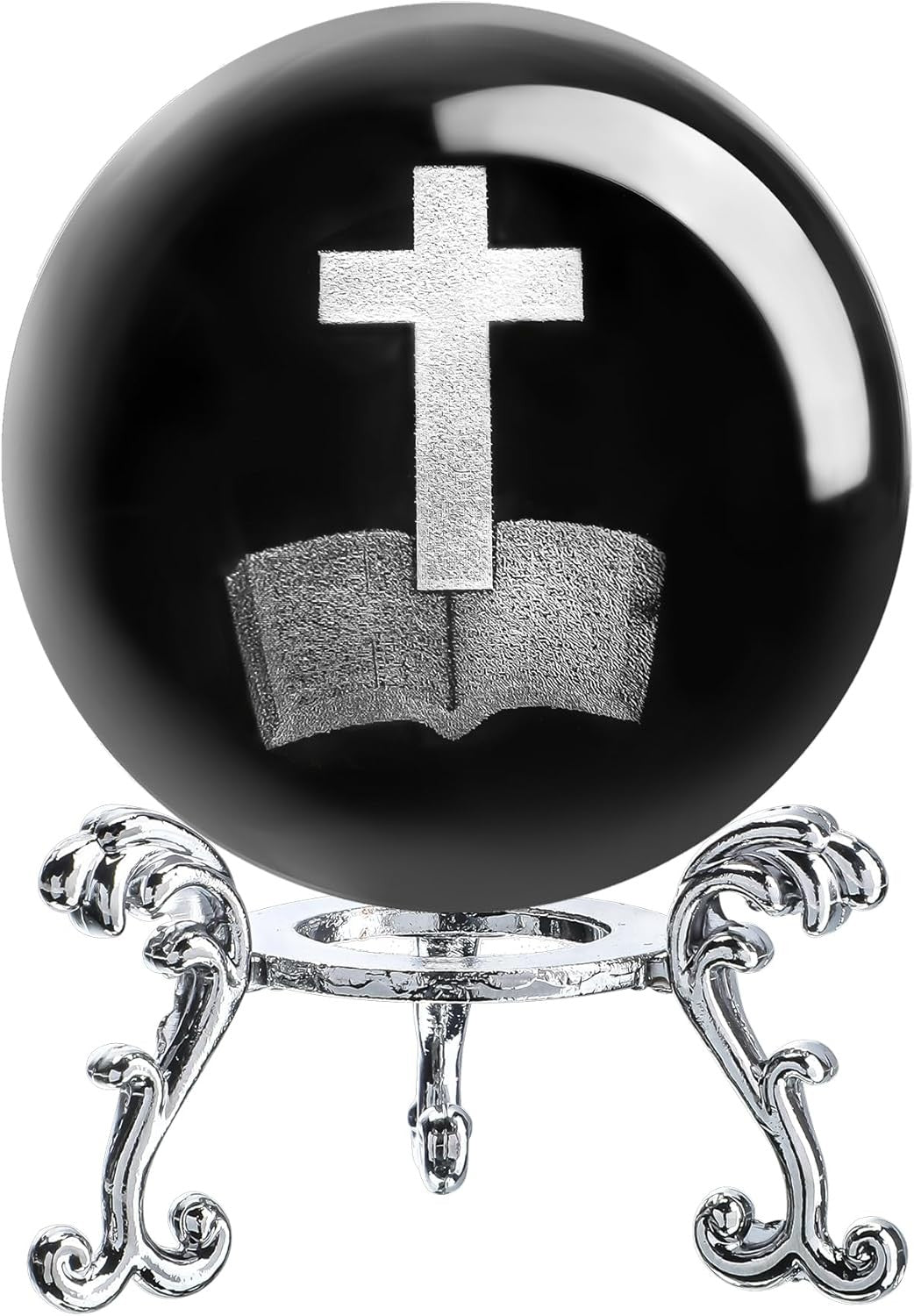 new ZEERSHEE 3D Laser Engraved Cross Bible Crystal Ball with Stand Clear ZEERSHEE - KOEEK