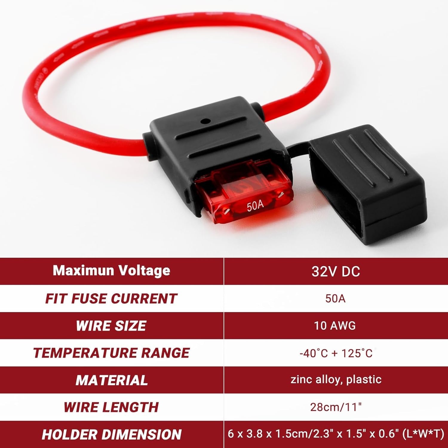 new 10 Gauge Inline Fuse Holder: 12V-32V with 50 AMP Maxi Blade Fuses &... 07FC0E-D4 - KOEEK