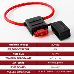 new 10 Gauge Inline Fuse Holder: 12V-32V with 50 AMP Maxi Blade Fuses &... 07FC0E-D4 - KOEEK