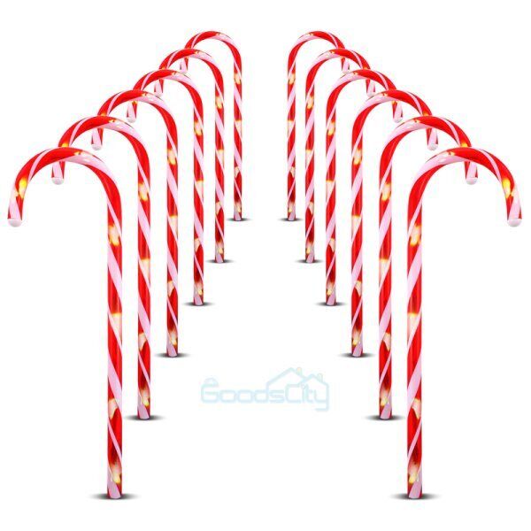 nye 12-pakker Candy Cane Pathway Markers Lys med Stake Udendørs juledekoration-20"