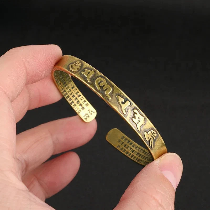 Vintage Brass Buddhist Six Character Mantra Bangles Heart Sutra Luck Bracelets 07FC0E-D4 - KOEEK