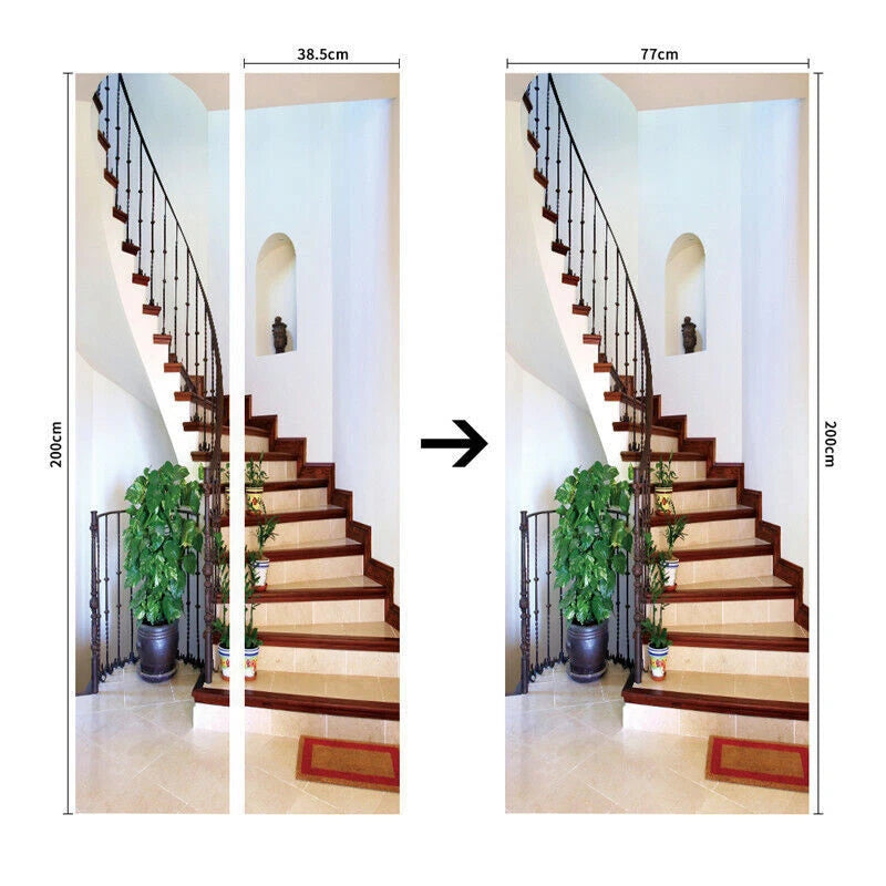 3D Wooden Stairs Self-adhesive Door Mural Door Wall Decals Wallpaper Stickers 07FC0E-D4 - KOEEK