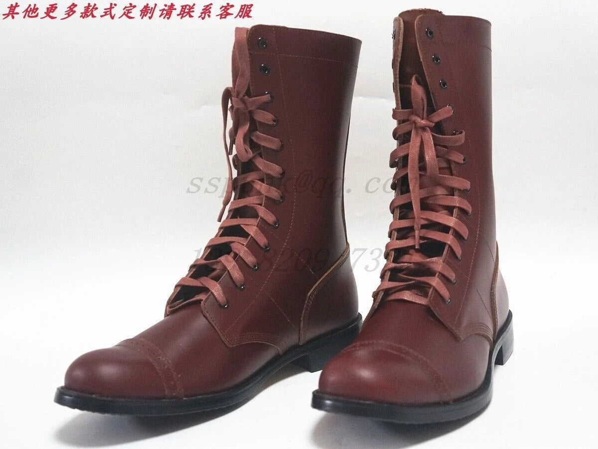 Military Boots For WW2 US Army Airborne Paratrooper Brown Cosplay Leather Shoes 07FC0E-D4 - KOEEK