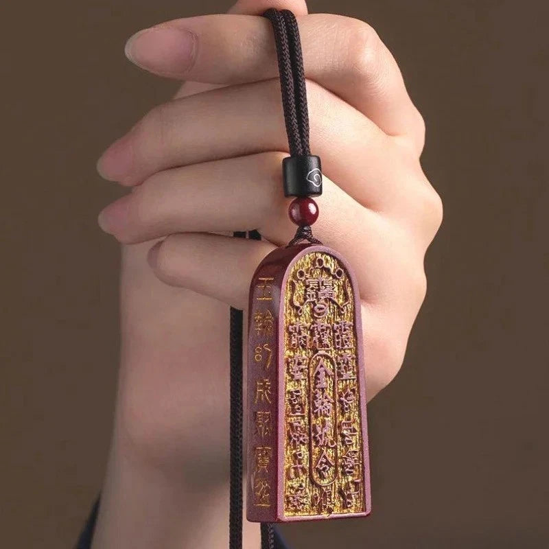 1Pc 57mm Natural Cinnabar Taoism Hand-carved Pendant Feng Shui Amulet Necklace 07FC0E-D4 - KOEEK
