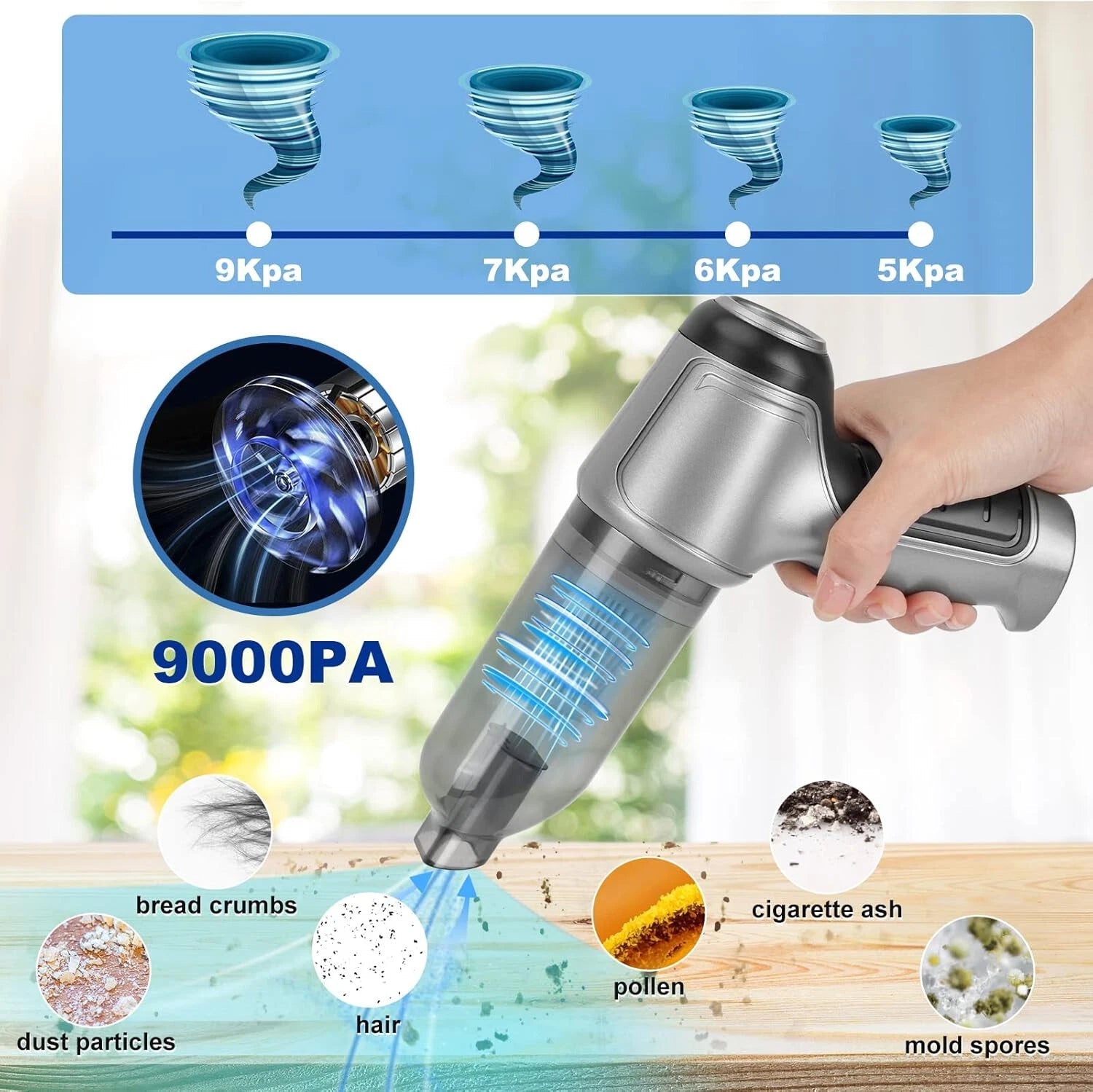 Handheld Cordless Vacuum Cleaner, 9000PA Portable Cordless Car Vacuum Cleaner 07FC0E-D4 - KOEEK