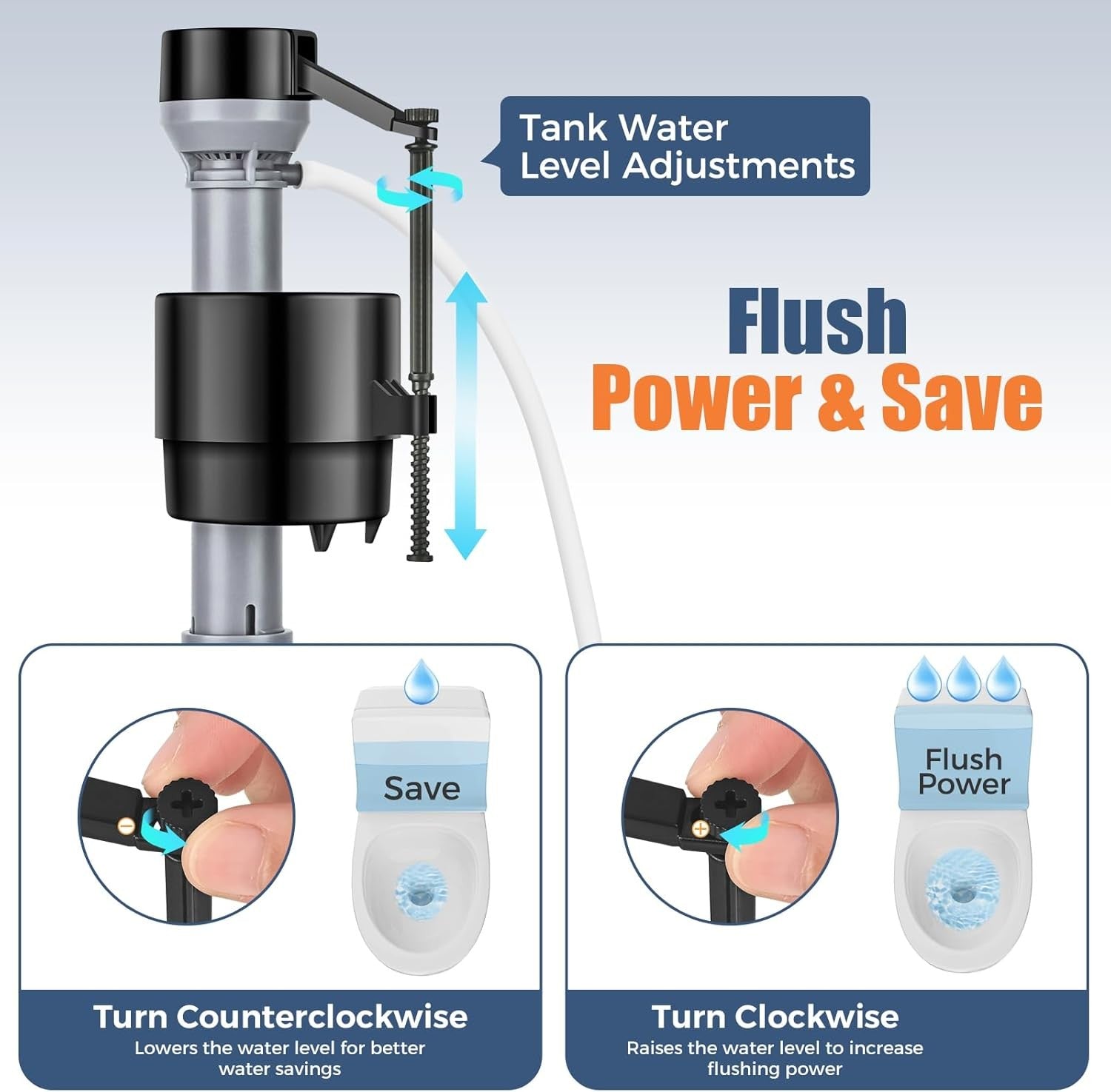new Universal Toilet Flusher Replacement Kit, Water-Saving & Height Black 07FC0E-D4 - KOEEK