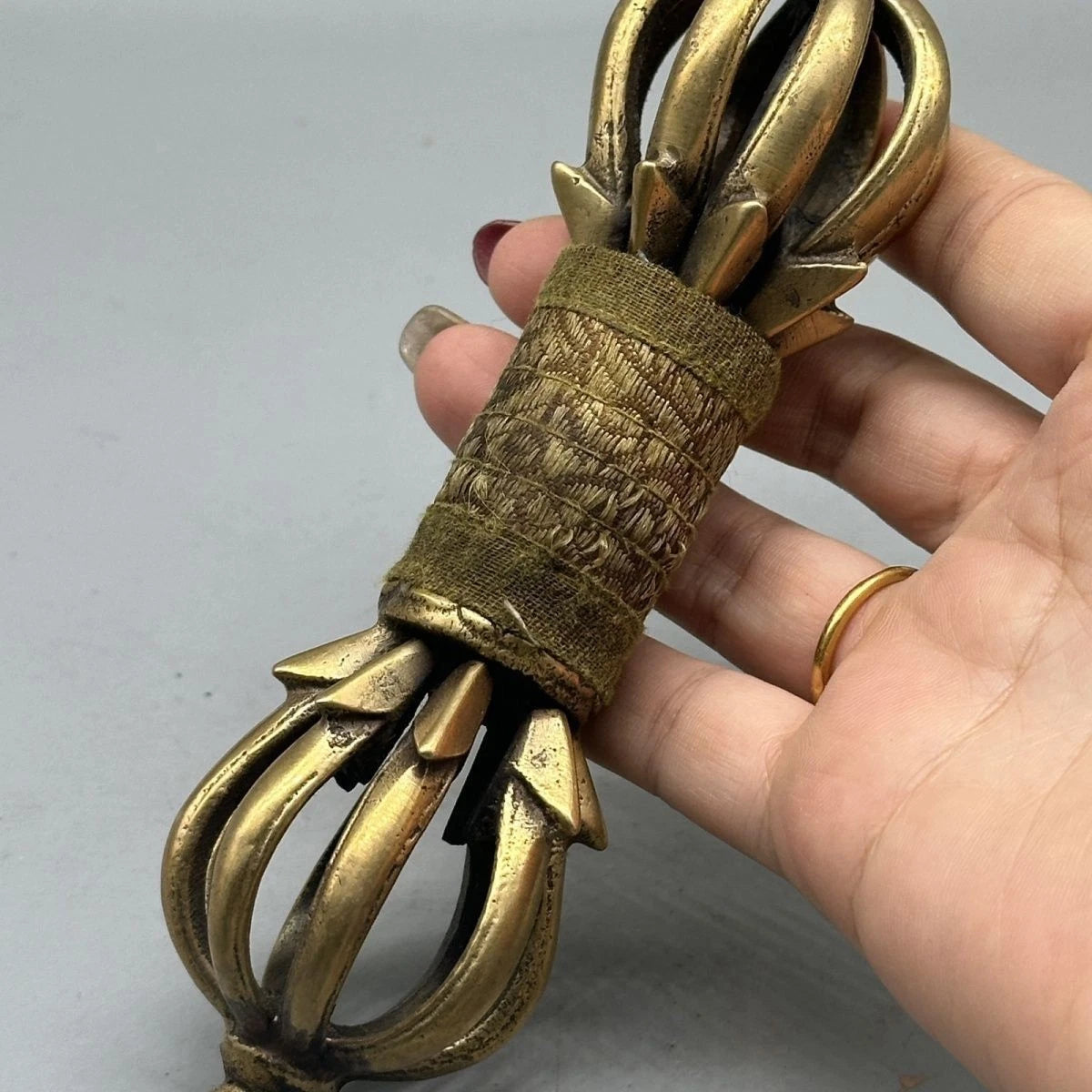 Nepalese Copper Nine-Prong Vajra Large Tibetan Ritual Item Handcrafted Amulet 07FC0E-D4 - KOEEK