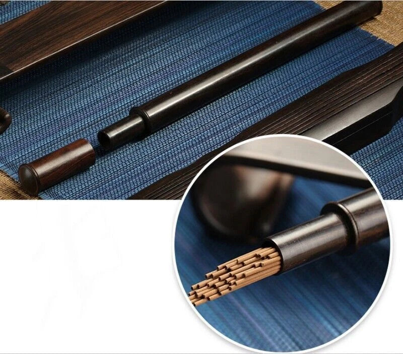 Chinese Ebony Wood Zither Mini Incense Burner Rack Box Home Decor Ornaments 07FC0E-D4 - KOEEK