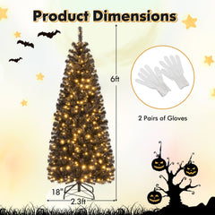 Costway 6' Pre-lit PVC Christmas Halloween Pencil Tree Black w/ 280 LED Lights COSTWAY - KOEEK