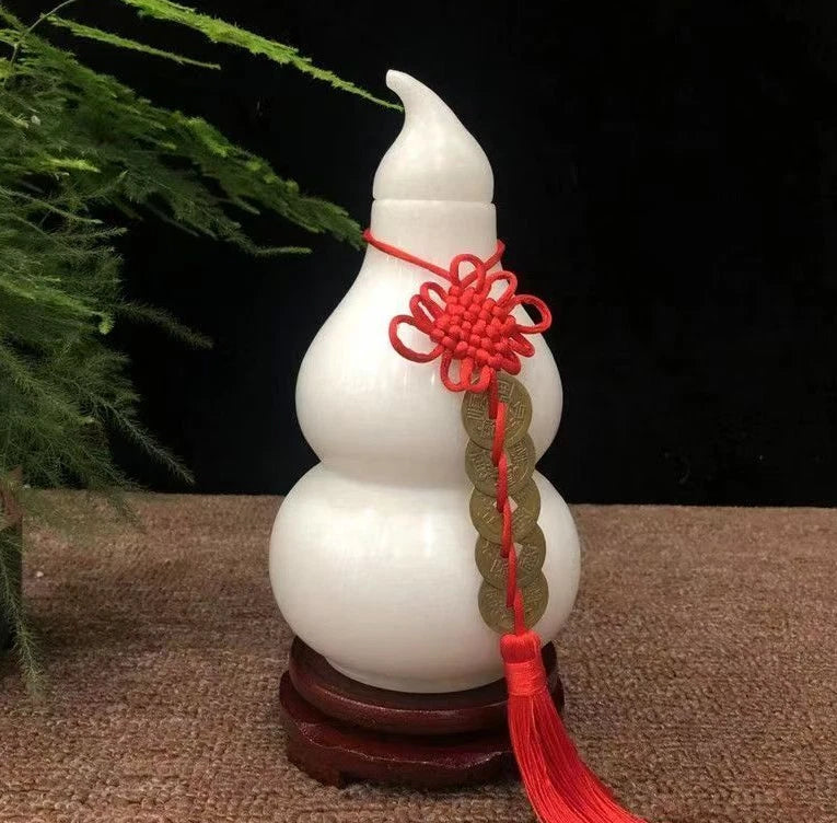 Ornament Decoration Handicrafts Traditional Natural White Jade Covered Gourd 07FC0E-D4 - KOEEK