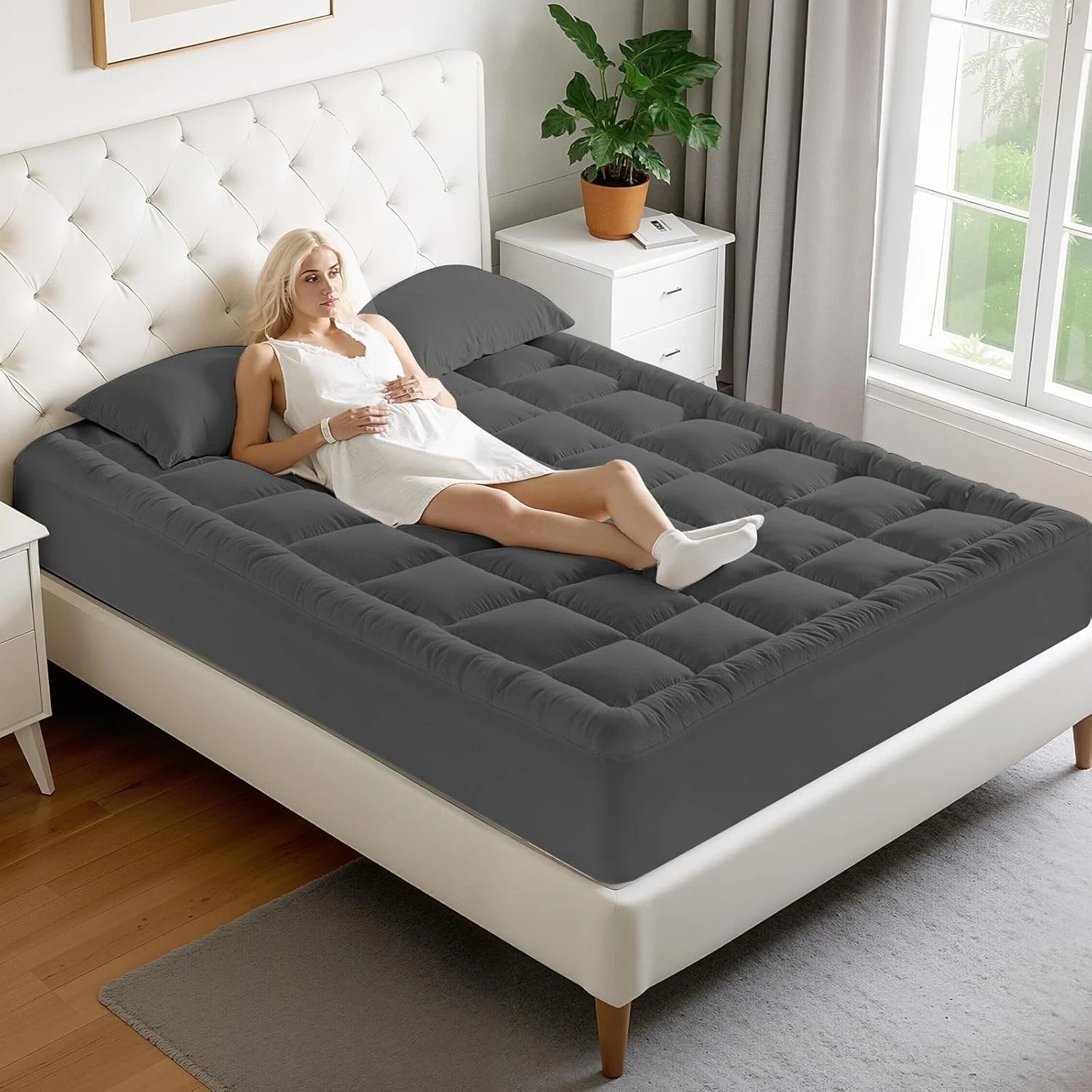 Double extra-large mattress pad with pillow top with 8-21 inch deep pockets 07FC0E-D4 - KOEEK