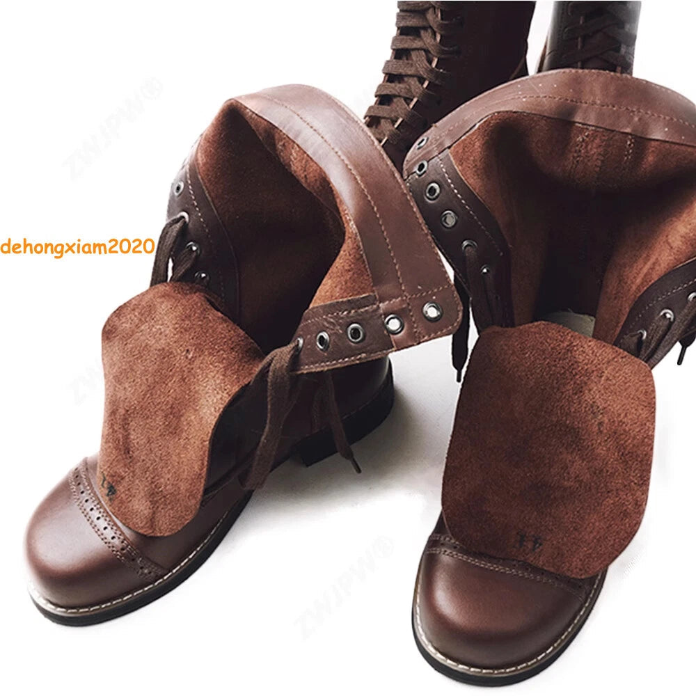 M1942 WWII US Army 101/82 Cos Shoes Long Boots Cowhide Boots Retro Hiking Boots 07FC0E-D4 - KOEEK