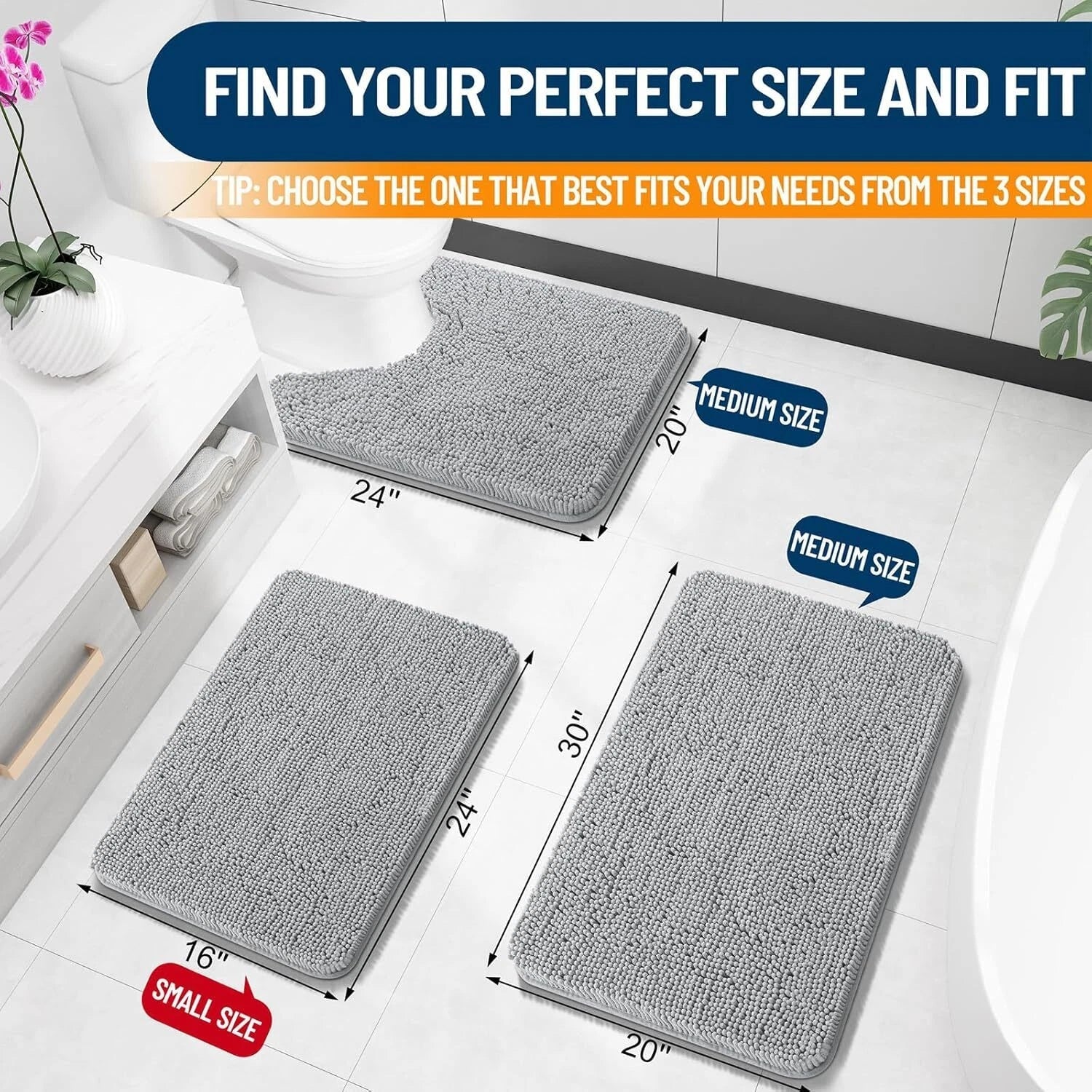 Bathroom Rugs 30x20, Extra Soft Absorbent Chenille Bath Rugs, Rubber Backing 07FC0E-D4 - KOEEK