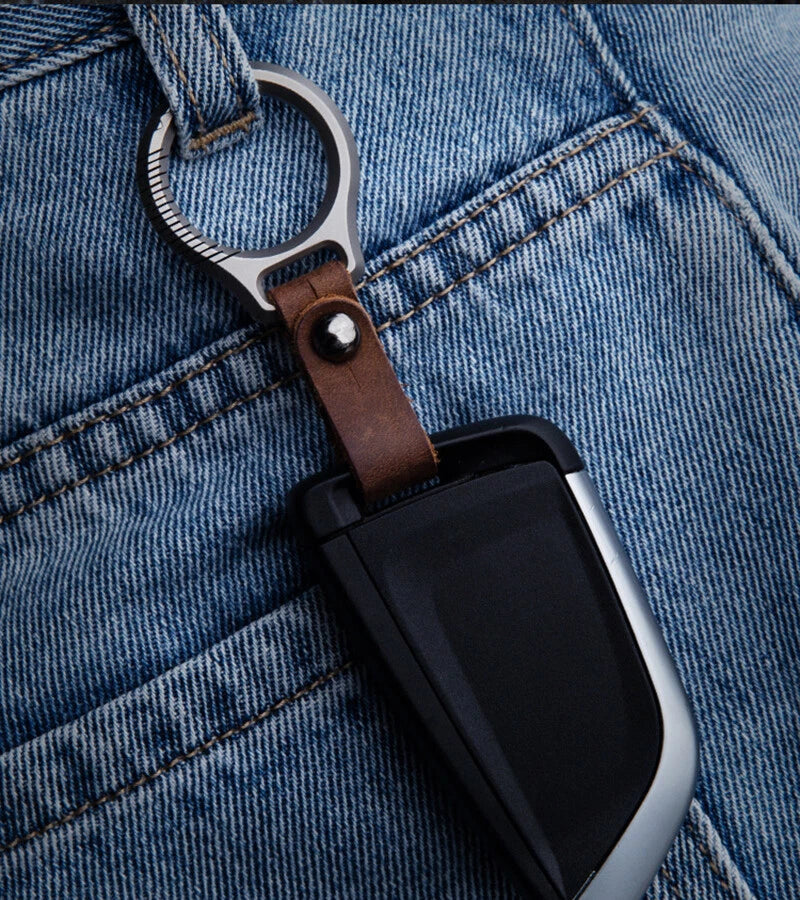 EDC Titanium Alloy Leather Porable Hanging Buckle Car Keychain Key Belt Waist 07FC0E-D4 - KOEEK
