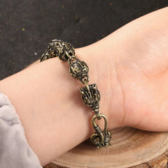Six Word Mantra Bead Zodiac Dragon Bracelet Buddha Charm Aged Brass Jewelry 07FC0E-D4 - KOEEK
