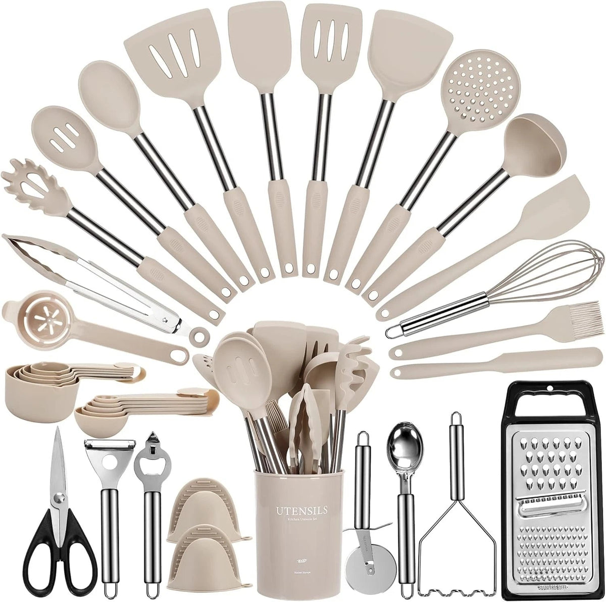 Large Cooking Utensils Set, 35 Pcs Kitchen Utensils Set with Holder, 07FC0E-D4 - KOEEK