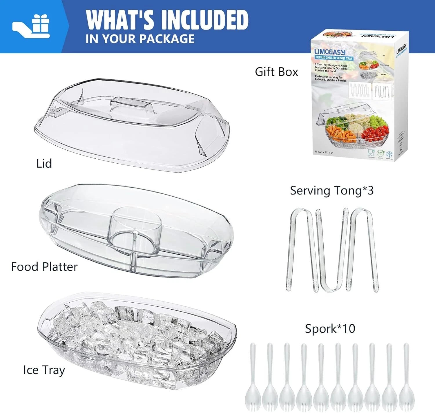 Chilled Vegetable Tray, 15-inch Clear Party Platter with 4 Compartments 07FC0E-D4 - KOEEK