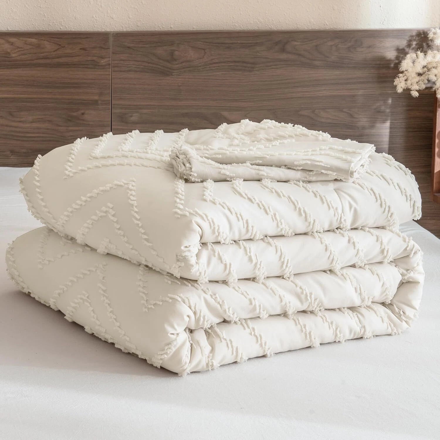 King Size Beige Comforter Set, Bohemian Cream, 3 Piece Set 07FC0E-D4 - KOEEK