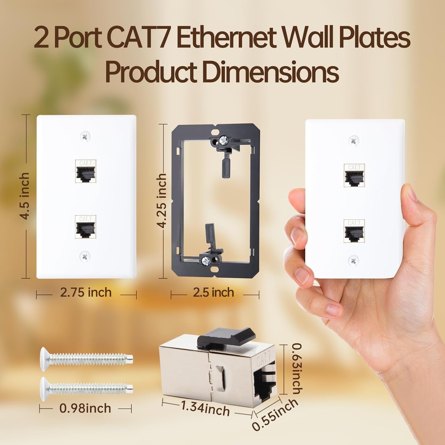 new 3-Pack CAT7 Ethernet Wall Plate 2 Port RJ45 2 (3-Pack), White 07FC0E-D4 - KOEEK