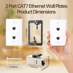 new 3-Pack CAT7 Ethernet Wall Plate 2 Port RJ45 2 (3-Pack), White 07FC0E-D4 - KOEEK