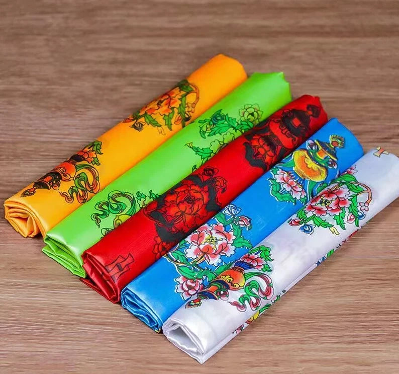 5pcs 240cm 94" Tibetan Traditional Khata Eight Auspicious Symbol Good Luck Scarf 07FC0E-D4 - KOEEK