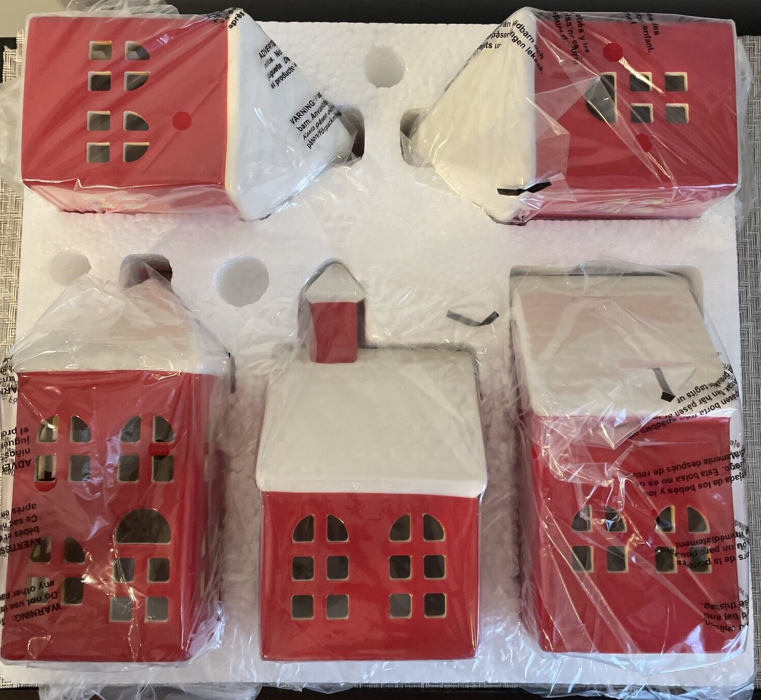 5 Piece Set Costco Christmas Red and White Ceramic Village Pueblo Lights WHITE - KOEEK
