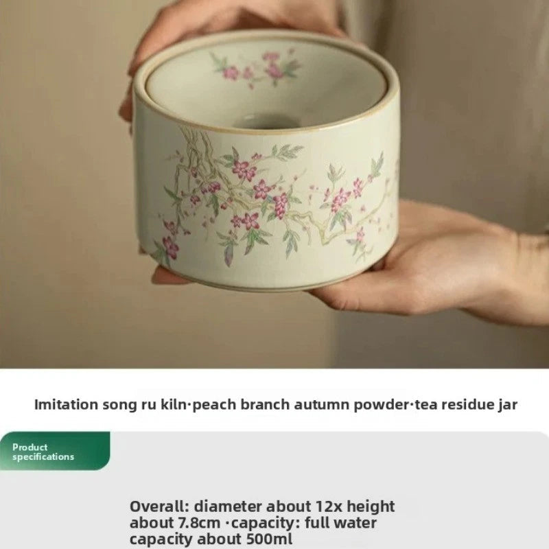500ml Exquisite Ceramic Ru Kiln Handpainted Tea Residue Bowl Tea Dust Cylinder 07FC0E-D4 - KOEEK
