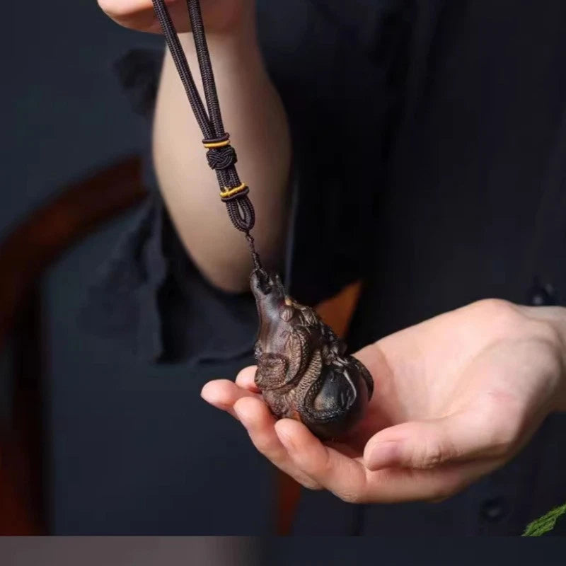7cm Agarwood Good Luck Fortune Xianglong Gourd Handmade Engraving Pendant Statue 07FC0E-D4 - KOEEK
