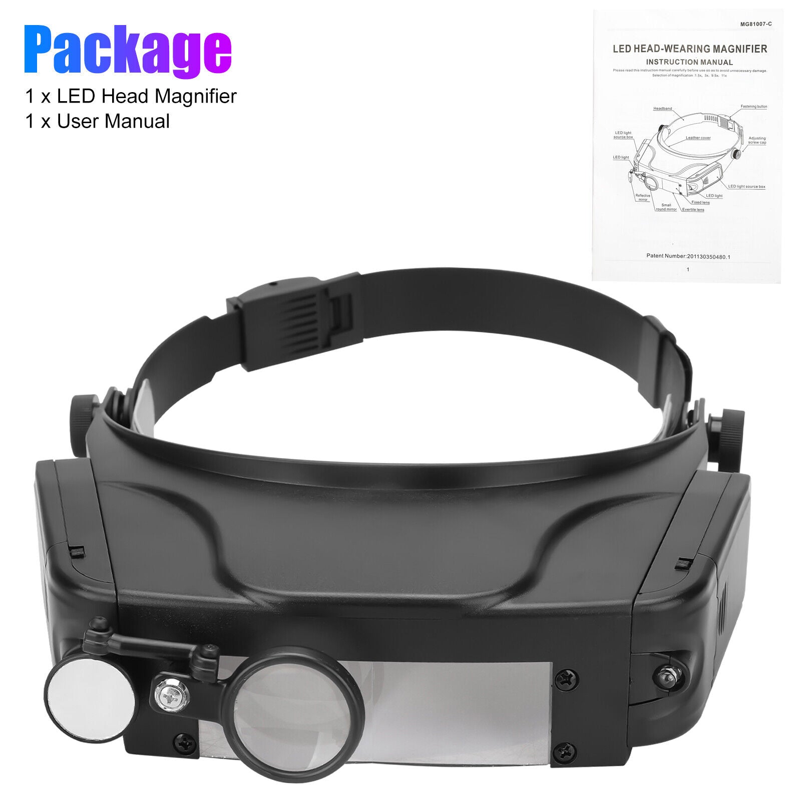 LED Jeweler Head Headband Magnifier Illuminated Visor Magnifying Glasses 3 Lens koeek - KOEEK