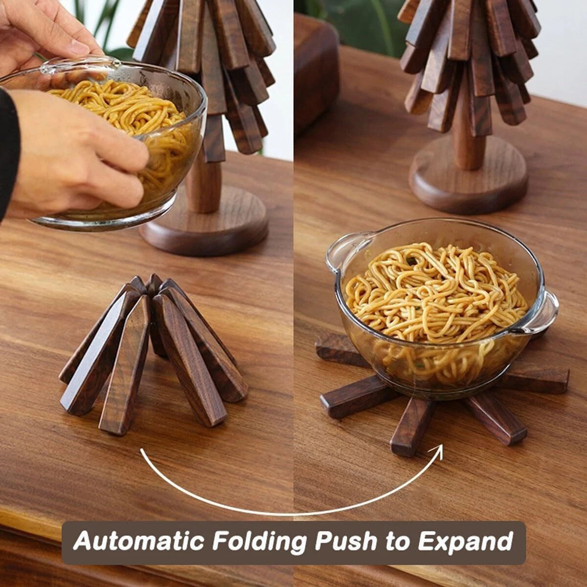 Wooden Trivets for Hot Dishes 3+1Set with Stand Heat-Resistant Black Walnut Tree 07FC0E-D4 - KOEEK