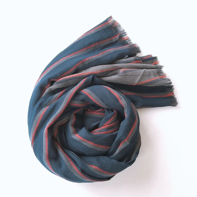 Mens  Cotton Striped Breathable Casual Scarf 2.2m Long Neckerchief Shawl 07FC0E-D4 - KOEEK