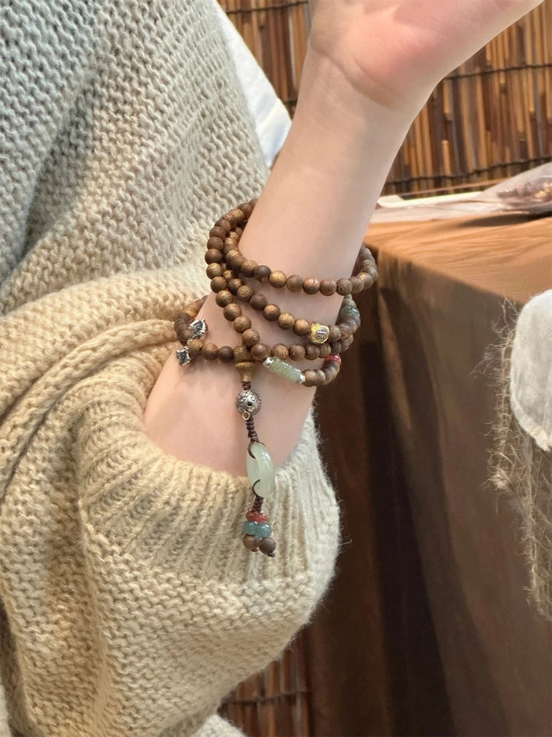 Qinan Agarwood Bead Bracelet Elastic Four Strand Womens Jewelry 07FC0E-D4 - KOEEK