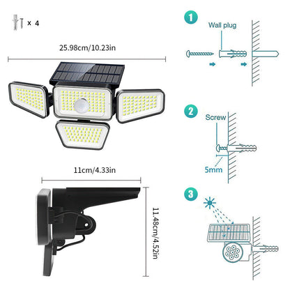 new Solar Security Lights 4 Head 90000LM Motion Sensor Lights Adjustable Flood Light