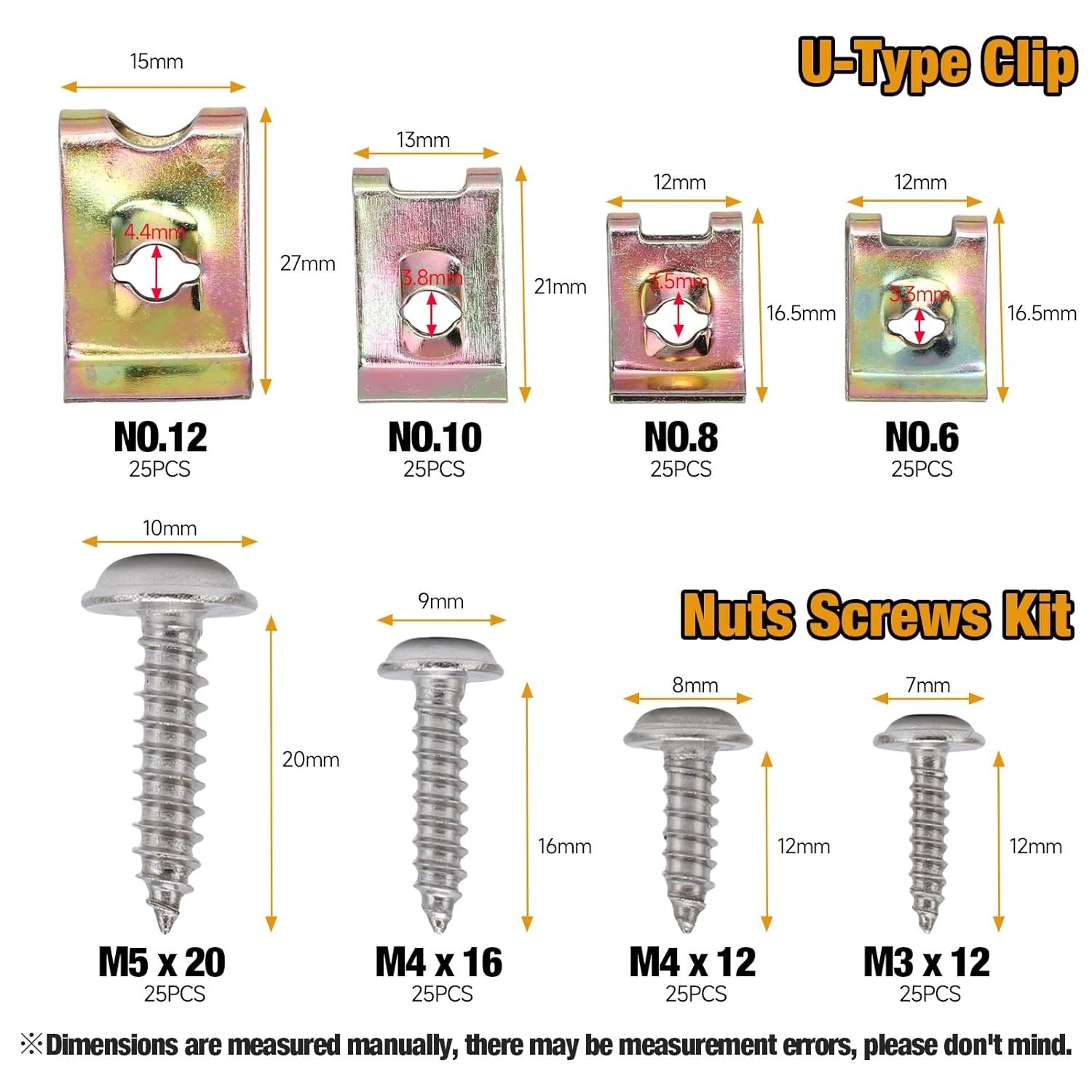 new 200PCS Car U‑Clips with Screw Assortment Kit, Automotive Screws Chrome/Brass 07FC0E-D4 - KOEEK
