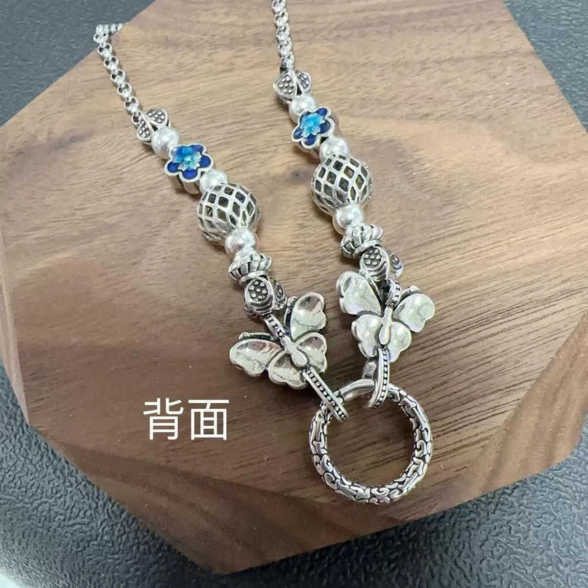Retro Flower Butterfly Pearl Chain Necklace Pendant Compatible Women 07FC0E-D4 - KOEEK