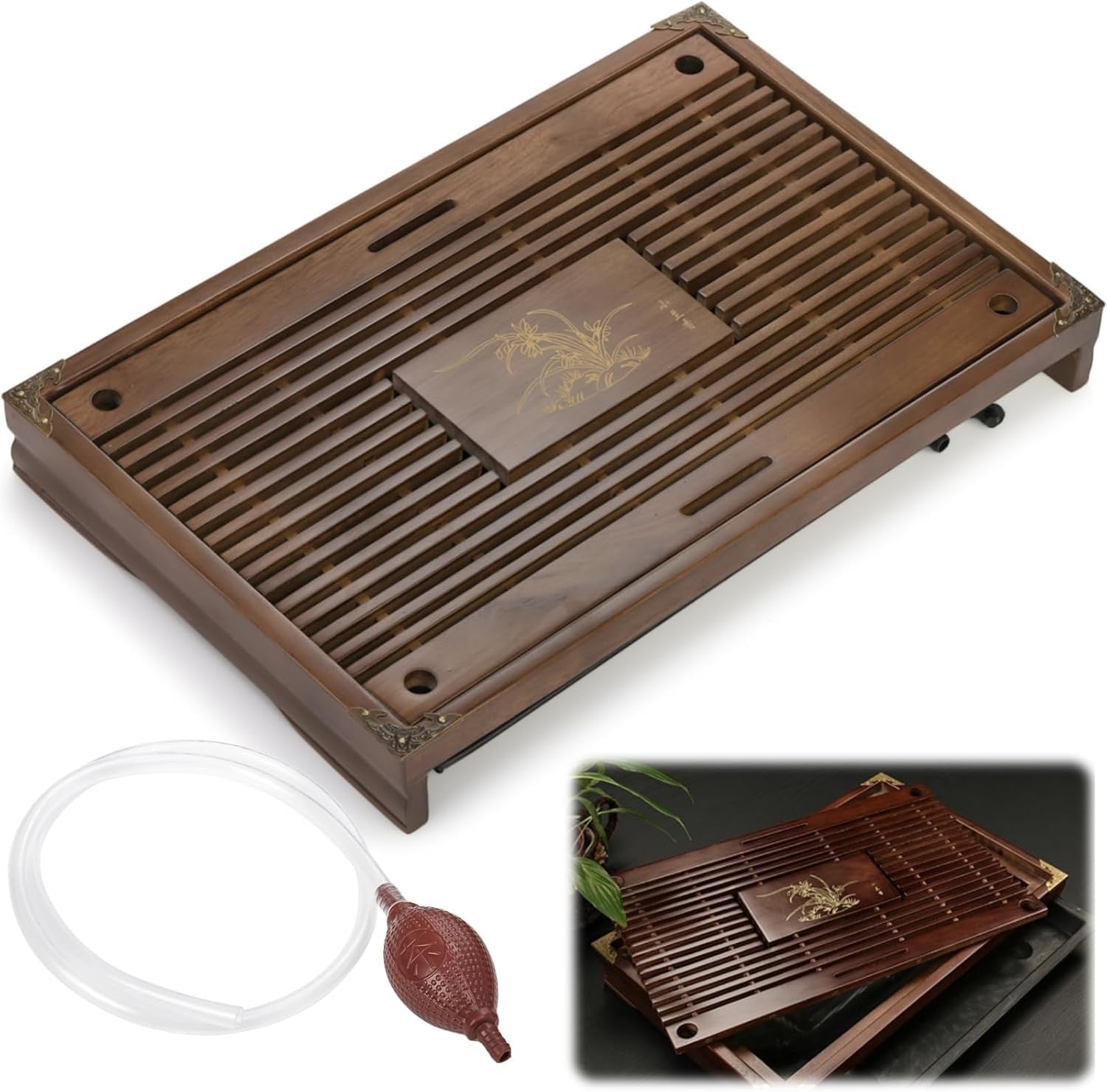 new Wooden Tea Tray, 17 Inch Chinese Kung Fu Gongfu Table Brown 07FC0E-D4 - KOEEK