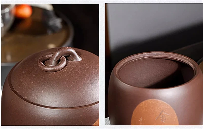 Yixing Zisha Purple Clay Tea Canister With Lid Sealed Jar For Loose Tea 07FC0E-D4 - KOEEK